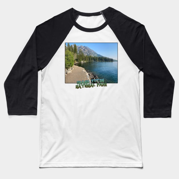 Wyoming State Outline (Grand Teton National Park - Lake Jenny Trail) Baseball T-Shirt by gorff